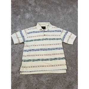 Woolrich Mens Natural Fish Stripe Polo Shirt Cream Cotton Short Sleeve M